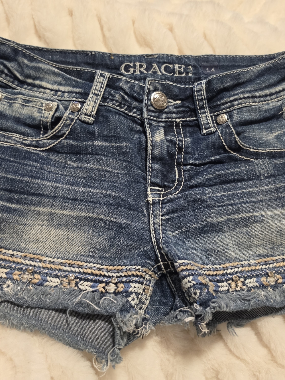 GRACE Blue Denim Embroidered Women’s Shorts